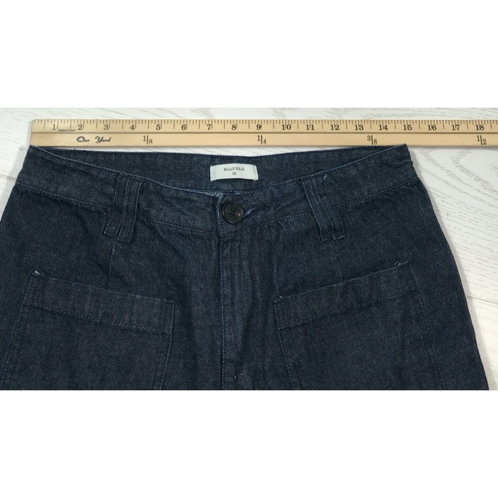 Billy Reid Womens Flare Jeans Size 12 Dark Blue 100% Cotton Front Square Pockets - Picture 3 of 13